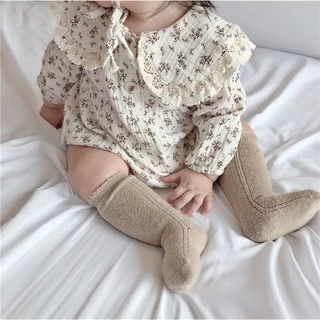 Bộ Áo Liền Quần Tay Dài + Mũ Bằng Cotton Phối Ren Hoa Thời Trang Mùa Thu Xinh Xắn Cho Bé Gái