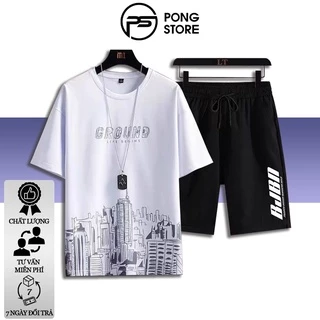 Đồ bộ nam mặc nhà thời trang PONGSTORE nguyên set đồ nam áo in hình CITY kèm quần short mẫu CG01