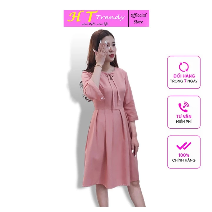 [FreShip Mua Từ 2 Đơn] Váy Tiểu Thư Dự Tiệc Đầm Xòe Công Sở Thời Trang Thiết Kế Cao Cấp  HT TRENDY Trẻ Trung Chất Cotton