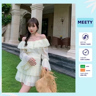 Váy Tiểu Thư Trễ Vai Hai Tầng Sexy Dáng Ngắn Tay Lỡ Vải Voan Lụa Siêu Xinh Đi Hẹn Hò,Đi Cafe M11- Meety