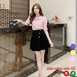 Áo sơ mi nữ công sở tay lỡ Xuu, họa tiết caro in hoa nhí trẻ trung BS11