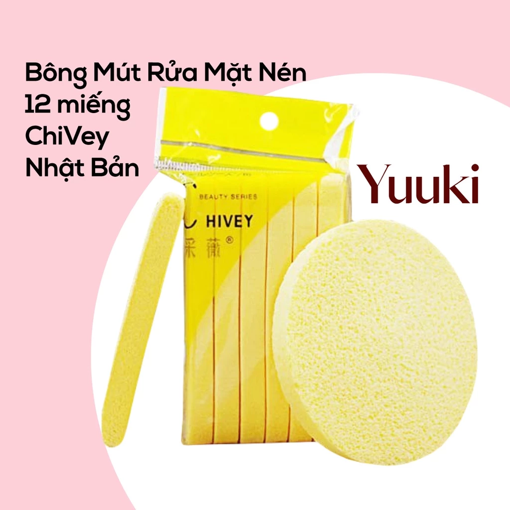 Bông Mút Rửa Mặt Nén 12 miếng ChiVey Nhật Bản Siêu Mịn #B165