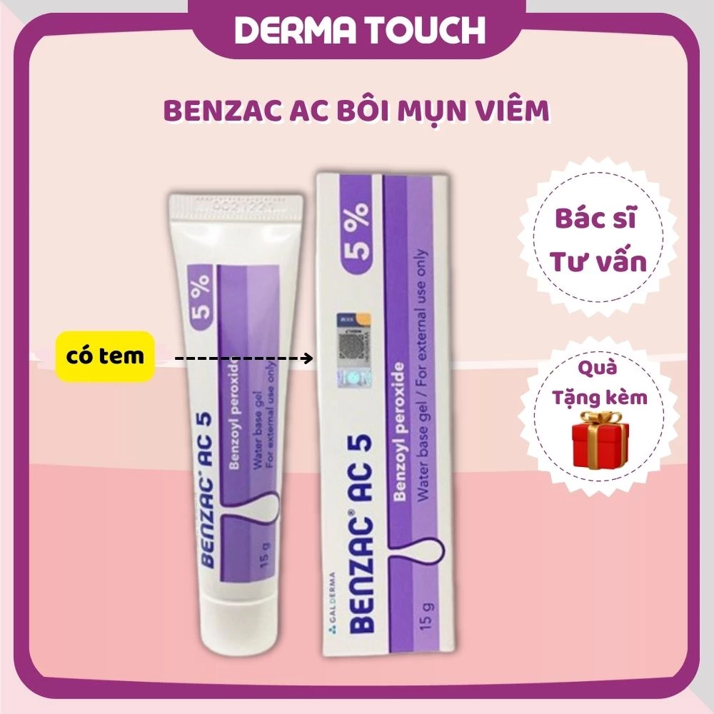 Benzac AC 5% gel giảm mụn Benzac AC 5% Benzoyl Peroxide - Galderma chính hãng Dược mỹ phẩm Derma Touch 15g