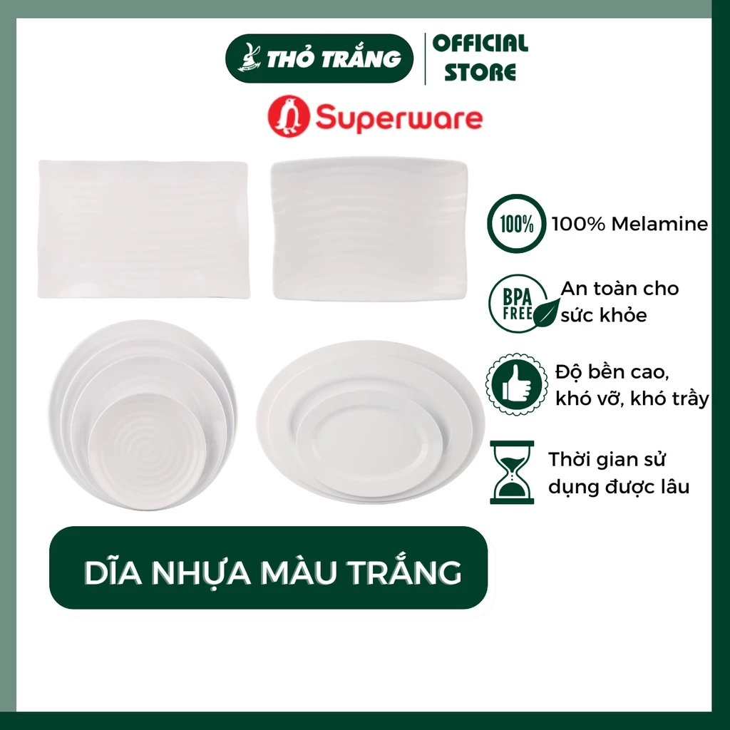 Dĩa nhựa melamine màu trắng Srithai Superware cao cấp đa dạng mẫu mã