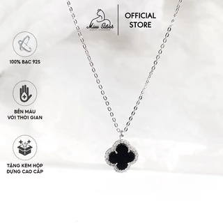 Dây chuyền nữ bạc 925 Miuu Silver, vòng cổ Cỏ 4 Lá đính đá đen Clover Necklace