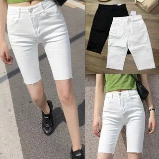 Quần LEGGING GIẤY Ngố Lửng Nữ 2 Màu Đen Và Trắng - Quần short đùi lưng cao ôm body tôn dáng ohong cách ulzzang