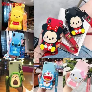 Ốp điện thoại có túi hình Mickey/Minnie Doraemon Stitch xinh xắn cho Iphone 7 8 6 6s Plus 5 5s SE