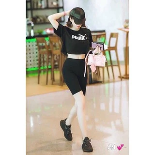 Quần legging nữ cạp cao chun bản to vải thun lửng màu đen form ôm ngắn co dãn 4 chiều