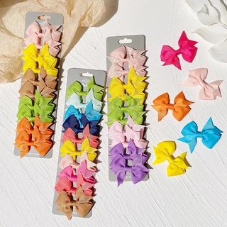 RainBow Bows Set 10 Kẹp Tóc Ruy Băng Đơn Giản Thời Trang Hàn Quốc Cho Bé Gái