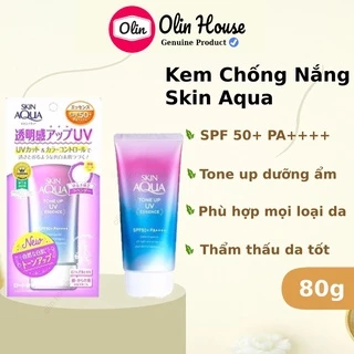 Kem chống nắng Skin Aqua 80g Nhật Bản Tone Up UV Essence SPF50+ PA++ KCN Skin Aqua dưỡng ẩm và dưỡng sáng da Olin House