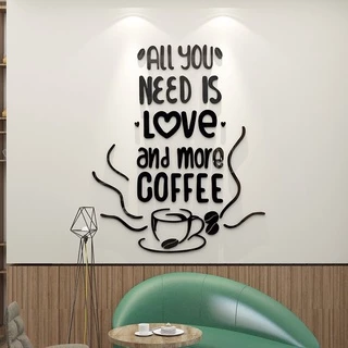 Tranh dán tường mica love coffee decor quán cafe, trang trí quán trà sữa