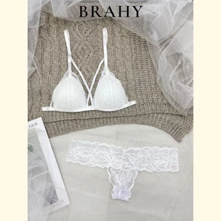 [CHE TÊN] Đồ lót ren sexy màu trắng có dây ôm ngực nguyên set gồm áo + quần BRAHY 067