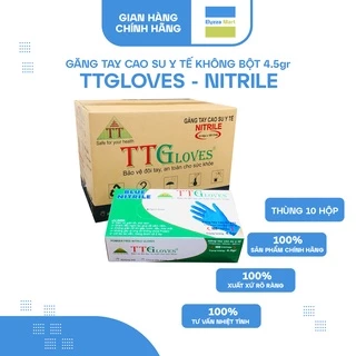 Thùng 10 Hộp Găng Tay Y Tế Nitrile Không Bột Cao Cấp TTGloves Màu Xanh