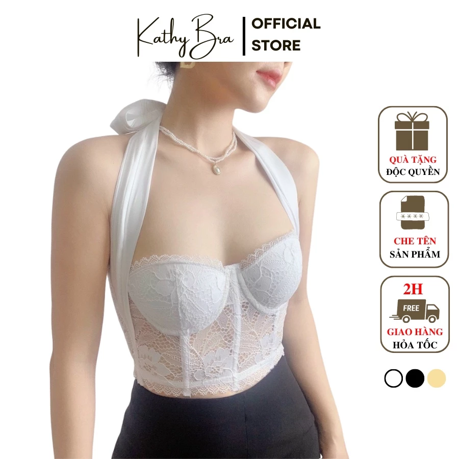 H02 [HÌNH THẬT] Áo Bra Ren Kiểu KATHY BRA Dáng Corset Bralette Cột Nơ Dây Lụa Mặc Được Nhiều Kiểu Cao Cấp croptop Dự Tệc