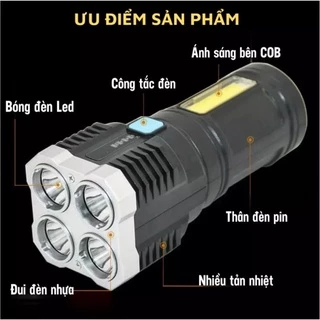 ĐÈN PIN 4 BÓNG LED MINI NHỎ GỌN SIÊU SÁNG CHỐNG NƯỚC TUYỆT ĐỐI