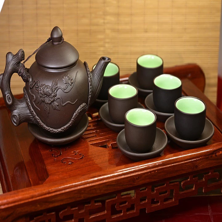 [XẢ LỖ] [BAO XÀI] 500ml Bộ ấm trà Tử Sa Bát Tràng đắp nổi gốc cây đen dung tích 500ml