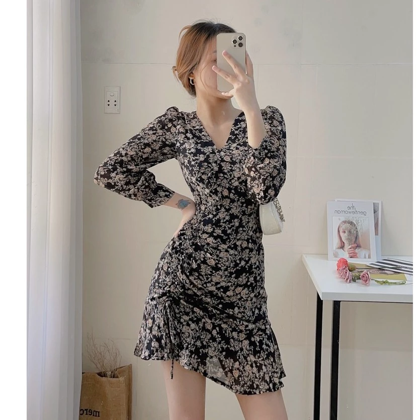 [SHIP HỎA TỐC] ĐẦM HOA RÚT ĐÙI - ĐẦM HOA TAY DÀI - ĐẦM NHÚN ĐÙI - MÈO INDA HOUSE