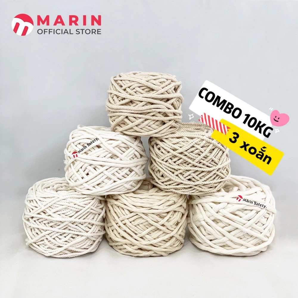 [COMBO 10KG] Dây thừng se macrame cotton 3 xoắn (3mm, 4mm, 5mm, 7mm, 10mm)