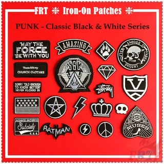 ✿ Classic Black & White Series Iron-on Patch ✿ 1Pc Punk Diy Embroidery Patch Iron on Sew on Badges Patches