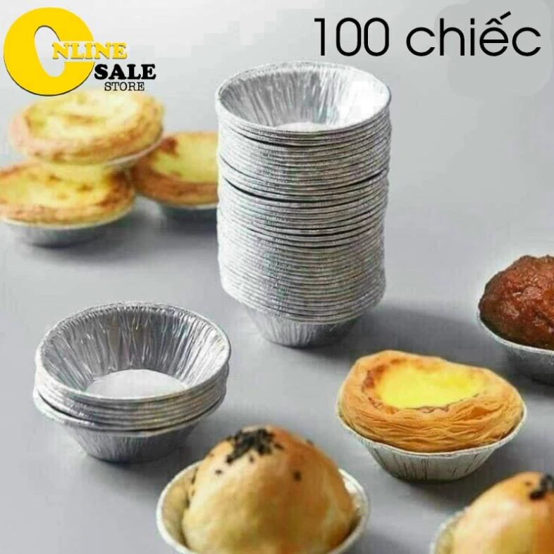 Set 100 Đế Cốc Chén Giấy Bạc Lót Khuôn Nướng Bánh tart Trứng Tiện Dụng(....K1h2o1....)