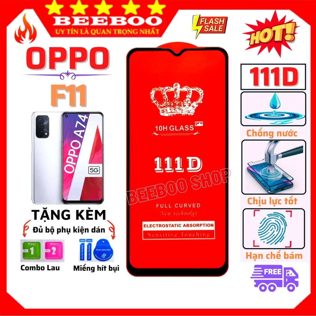 Kính cường lực Oppo F11 - Full màn hình 111D và Trong suốt - Độ cứng 10H [FreeShip_50K]