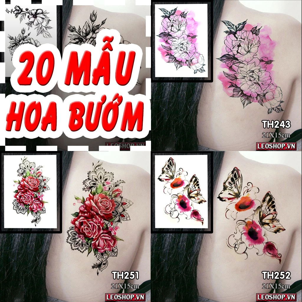 [Loại Ngắn Ngày] Hình Xăm Dán Hoa Bướm Chụp Ảnh, Đóng Phim, Dễ Dàng Tẩy Xóa - Dùng 2-5 Ngày BST 3 (21x15cm)
