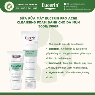 Sữa rửa mặt dành cho da dầu mụn Eucerin Pro Acne Cleansing Foam 50gr - 150gr