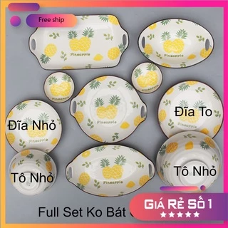 Bát đĩa sứ, bát ăn cơm, chén dĩa dễ thương, hình quả dứa decor bàn ăn đẹp cute