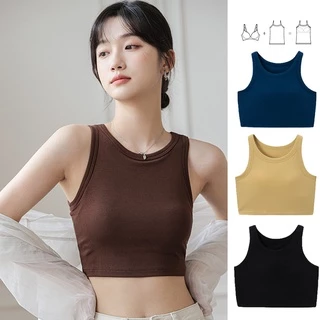 Áo Croptop Sát Nách Cổ Tròn Có Mút Đệm Ngực Thời Trang Quyến Rũ Cho Nữ