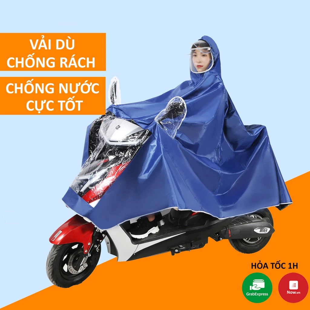 Áo Mưa Có Kính Che Mặt Chắn Nước 2 Người Cánh Dơi Chống Thấm Cao Cấp 2 Đầu PHẢN QUANG Che Trùm Gương Chiếu Hậu