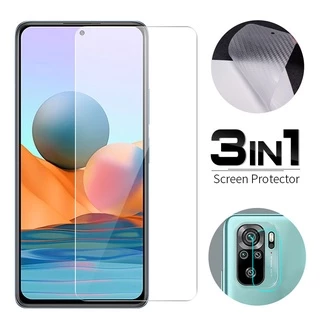 3 in 1 Tempered Glass Screen Protector Camera Lens Protector Carbon Fiber Back Film Xiaomi Mi 9T 10T 11T Pro 11 Lite Poco F2 Pro F3 M3 M4 X3 NFC Redmi Note 7 8 9 9S 10 10S 11 11S 9A 9C