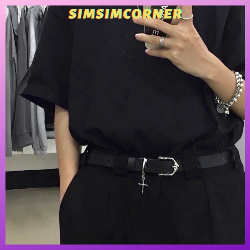 Thắt Lưng Da Màu Đen Nam Phong Cách HipHop Chữ Thập TLN002- Phụ kiện thắt lưng thời trang nam Unisex