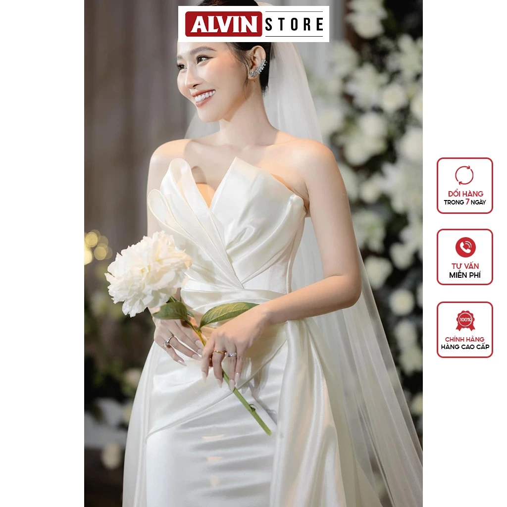 Đầm Dạ Hội Cô Dâu Cúp Phối Choàng Tùng Sau Alvin Store 1556