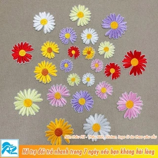 Patch vải ủi nhiệt thêu logo hình hoa cúc daisy nhiều màu - sticker M494