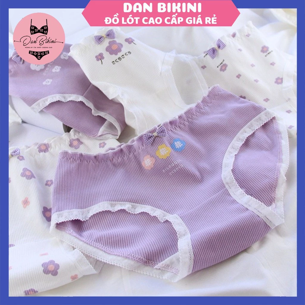 Quần Lót Nữ Cotton len tăm viền nhún đính nơ nhỏ dễ thương mã A305