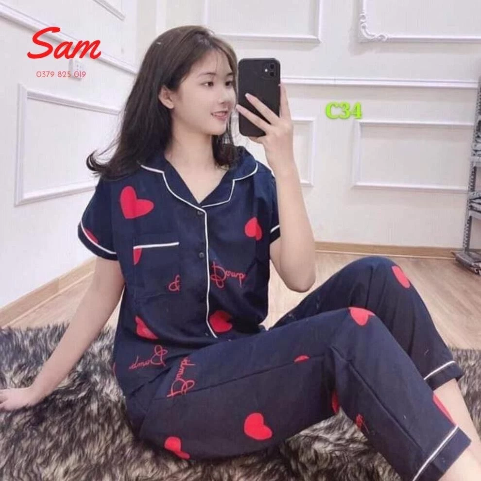 💚💚RẺ VÔ ĐỊCH 💚💚Đồ Bộ Pijama Tay Ngắn Quần Dài Vải Kate Lụa Mềm Mịn Phối VIỀN Siêu Xinh Dưới 57kg
