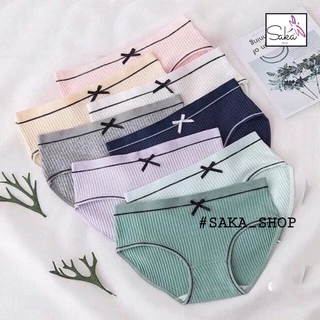 Quần lót nữ cotton tăm viền đen đính nơ dễ thương