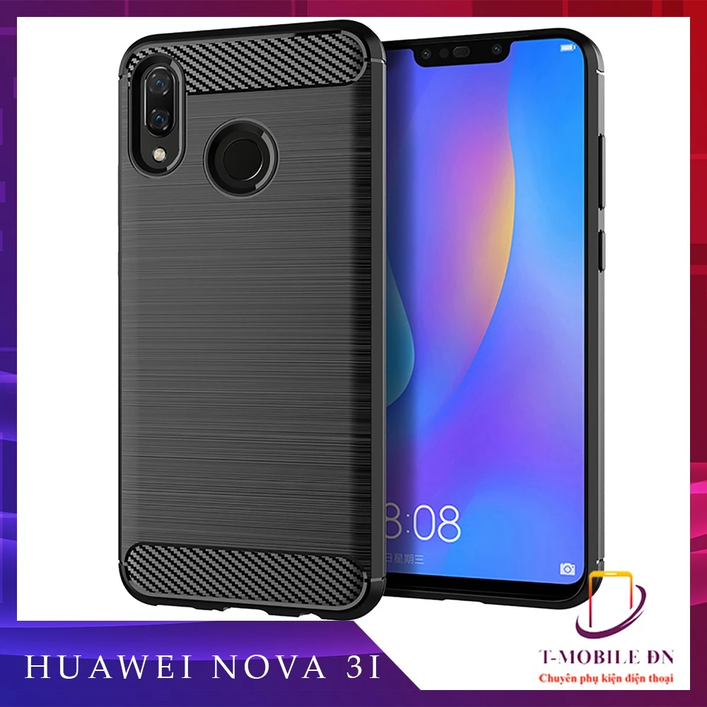 Ốp lưng Huawei Nova 3i, Ốp silicon mềm bằng sợi Carbon phay xước chống sốc chống vân tay cho Huawei Nova 3i