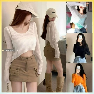 [A181] Áo len thun Montoghi dệt kim MỎNG CROPTOP GẮN NHÃN dễ phối đồ thời trang sang trọng - L2M