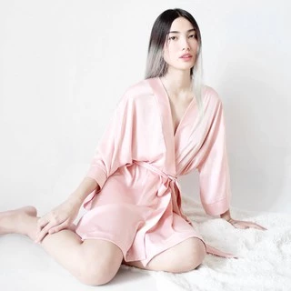 Áo Choàng Ngủ Lụa Màu Hồng / Nude Pink Robe With Belt - After Bath RO001