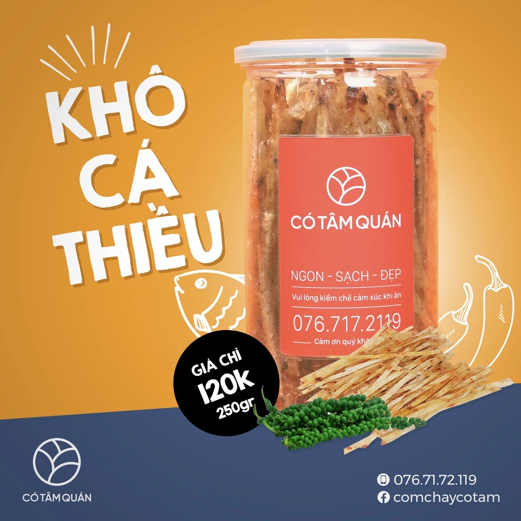 KHÔ CÁ THIỀU QUE THƯƠNG HIỆU CÓ TÂM QUÁN KHÔ CÁ SẤY CAY THƠM NGON ĐẬM VỊ 250GR