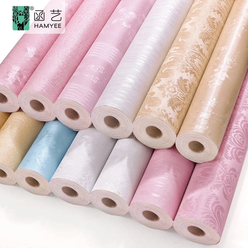 10m giấy dán tường trơn một màu bề mặt vân nổi in hoa văn 3d có keo sẵn chống thấm nước khổ 45cm
