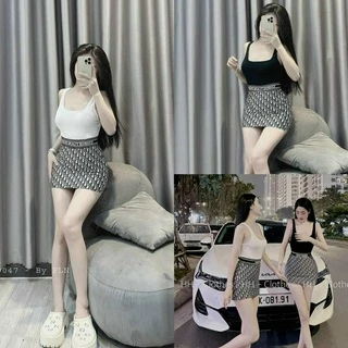 Set váy nữ áo ba lỗ croptop màu trơn mix chân váy ngắn họa tiết sang chảnh phối cạp cao cá tính cho các nàng đi chơi