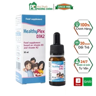 Vitamin D3 K2 HealthyPlex D3K2 Drops/Spray Giúp Tăng Cường Hấp Thu Canxi Cho Trẻ (Chai 10ml)