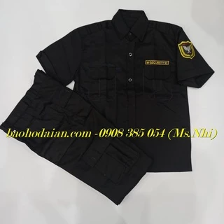 Quần áo vệ sĩ màu đen vải kaki 65/35 kèm 2 logo bảo vệ chuyên nghiệp