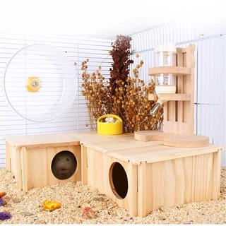 Thùng gỗ nhà ở nơi ẩn náu với 2 buồng cho động vật nhỏ chuột hamster/ chuột chinchillas/ chuột lang