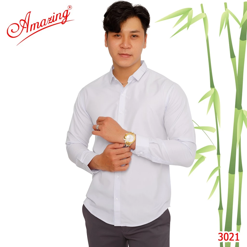 Áo kiểu công sở phong cách Hàn, sơ mi nam, vải Bamboo mềm mướt, chuẩn basic, hiệu  Amazing