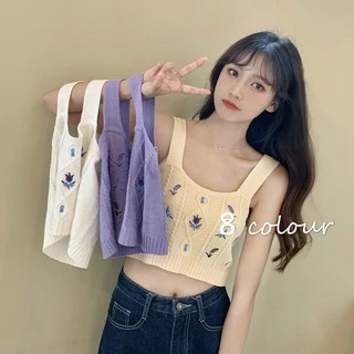 Áo Croptop Dệt Kim Không Tay Thời Trang Ngọt Ngào Cho Nữ