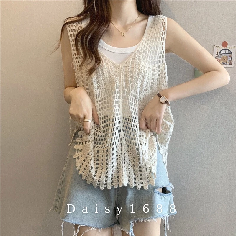 Áo Lưới Dệt Kim Khoét Lỗ phong cách retro, Daisy1688