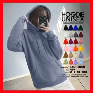 Áo hoodie unisex 2T Store H20 Xanh Khói - Áo khoác nỉ bông chui đầu nữ nón 2 lớp dày dặn chất lượng